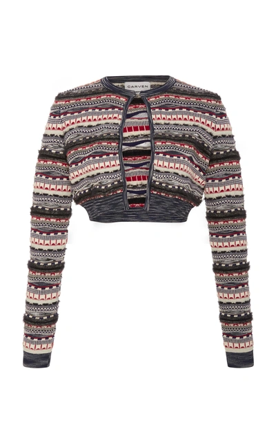 Shop Carven Cropped Cotton-blend Cardigan In Multi