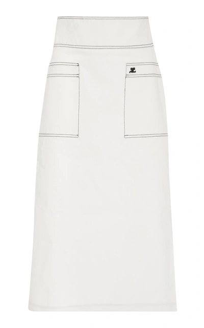 Shop Courrèges High-waist Midi Denim Skirt In White