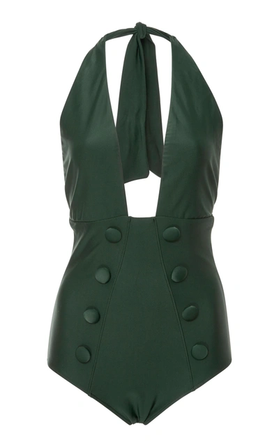 Shop Adriana Degreas Cavalagde Plunge One-piece Swimsuit In Green