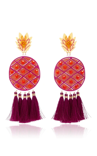 Shop Mercedes Salazar Fiesta Piña Morada Gold-tone Earrings In Orange