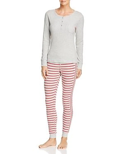 Shop Calvin Klein Minimal Stripe Long Sleeve Pj Set In Heather Gray