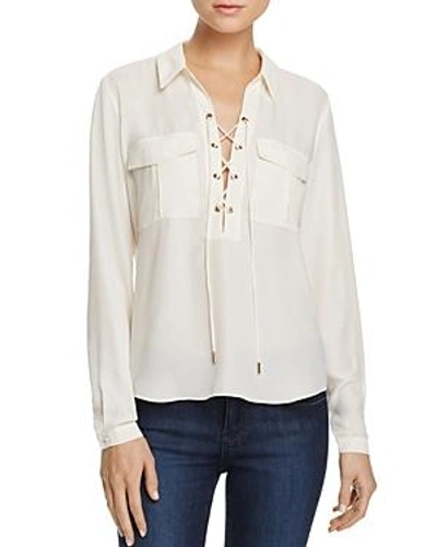 Shop L'academie The Safari Lace-up Blouse In Ivory