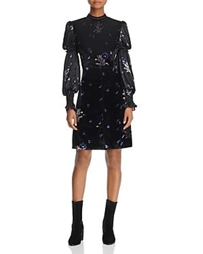 Shop Rebecca Taylor Violet Silk & Velvet Dress In Black Combo