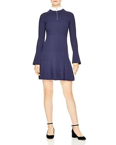 Shop Sandro Glacen Knit Skater Dress In Navy Blue