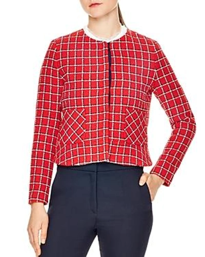 Shop Sandro Stessy Printed Crop Jacket In Red