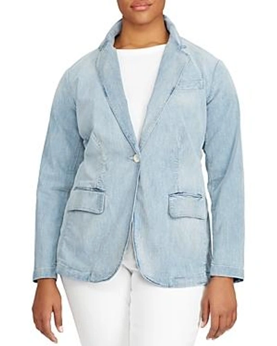 Shop Ralph Lauren Lauren  Plus Denim Blazer In Shoreline Wash