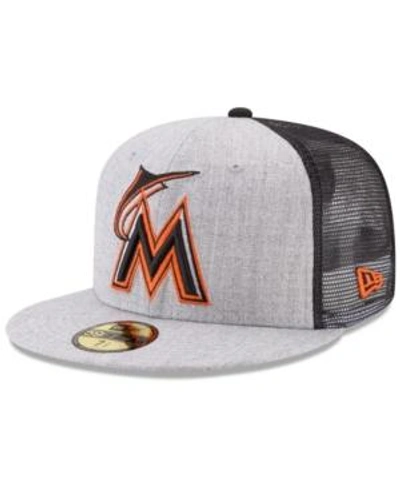 Shop New Era Miami Marlins New School Mesh 59fifty Fitted Cap In Heather Gray