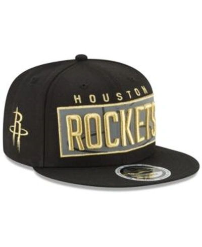 Shop New Era Houston Rockets Golden Reflective 9fifty Snapback Cap In Black/metallic Gold/reflective Silver