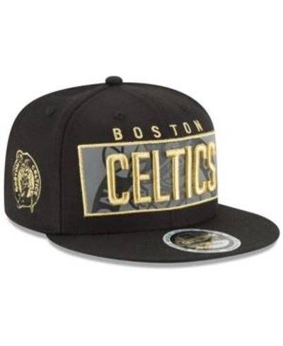 Shop New Era Boston Celtics Golden Reflective 9fifty Snapback Cap In Black/metallic Gold/reflective Silver