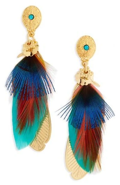 Shop Gas Bijoux Small Sao Feather Earrings In Green/ Red
