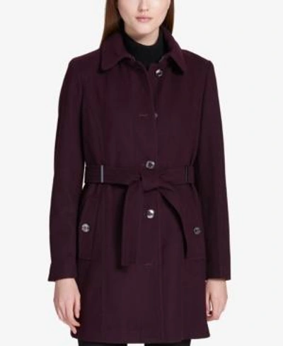 Shop Calvin Klein Petite Belted Hooded Walker Coat In Burgundy