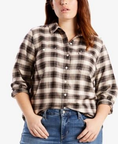 Shop Levi's Plus Size Cotton Boyfriend Shirt In Yew Oatmeal