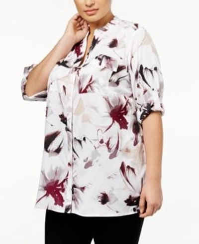 Shop Calvin Klein Plus Size Printed Shirt In Blush Combo