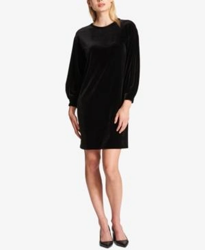 Shop Dkny Velvet Bubble-sleeve Dress In Black