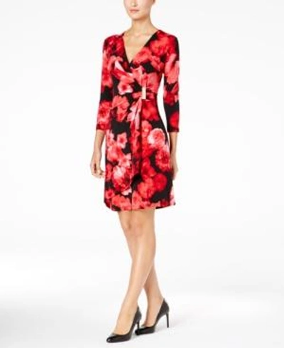 Shop Calvin Klein Floral-print Wrap Dress In Red Multi