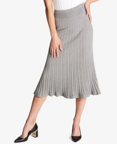 Shop Dkny Ribbed Midi Skirt In Heather Grey