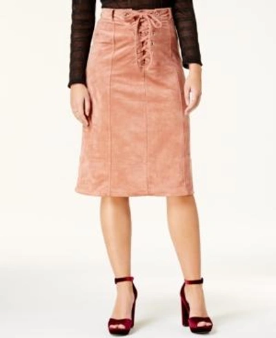 Shop Endless Rose Faux-suede Lace-up Midi Skirt In Pink