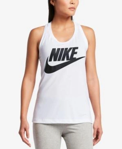 Shop Nike Sportswear Essential Racerback Tank Top In White/black