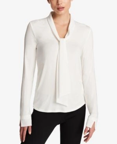 Shop Dkny Tie-neck Top In Ivory