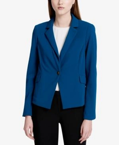 Shop Calvin Klein Single-button Crepe Blazer In Cypress