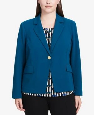 Shop Calvin Klein Plus Size Scuba One-button Blazer In Cypress