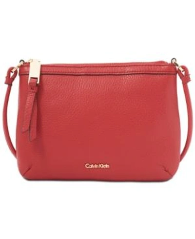 Shop Calvin Klein Carrie Pebble Leather Crossbody In Red
