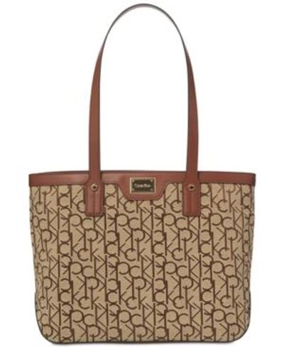 Shop Calvin Klein Large Tote In Khaki/brown