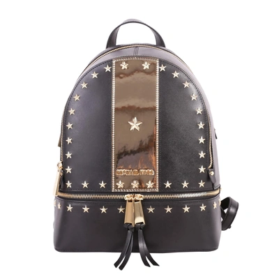 Shop Michael Michael Kors Rhea Leather Backpack In Black - Gold