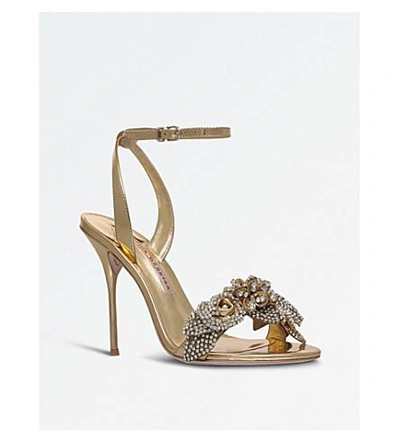 Shop Sophia Webster Lilico Satin Heeled Sandals In Gold