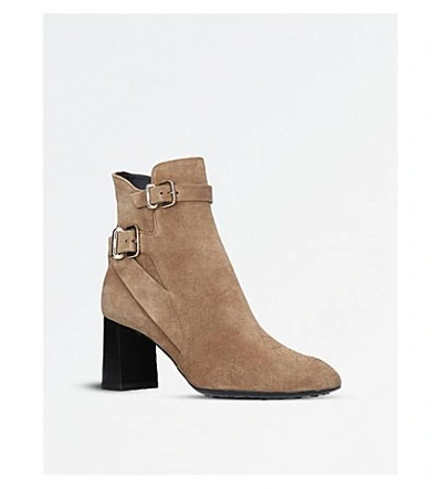 Shop Tod's Gomma T70 Suede Ankle Boots In Taupe