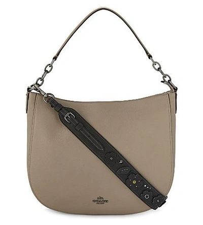 Shop Coach Tearose Leather Bag Strap In Black