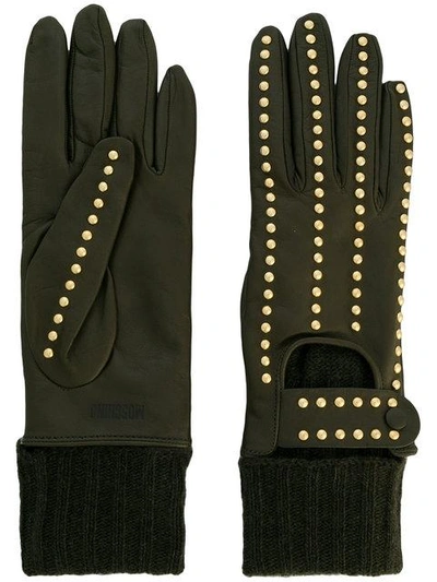 Shop Moschino Studded Gloves