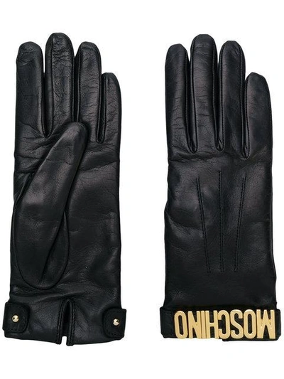 Shop Moschino Logo Plaque Gloves