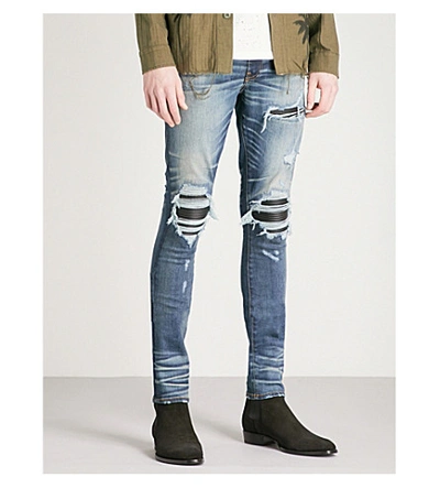 Shop Amiri Leather Patch Slim-fit Skinny Jeans In Medium Indigo