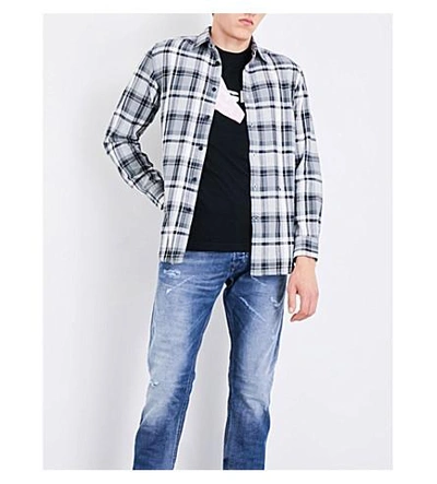 Shop Diesel S-luck Regular-fit Cotton-flannel Shirt In Black