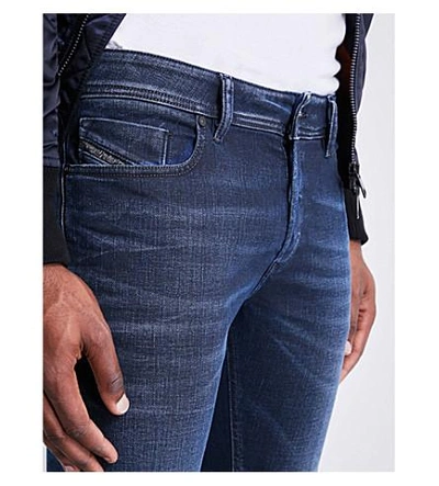 Shop Diesel Sleenker Slim-fit Skinny Jeans In Dark Wash Indigo