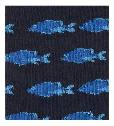 Shop Ted Baker Blinky Fish Print Cotton-blend Socks In Navy