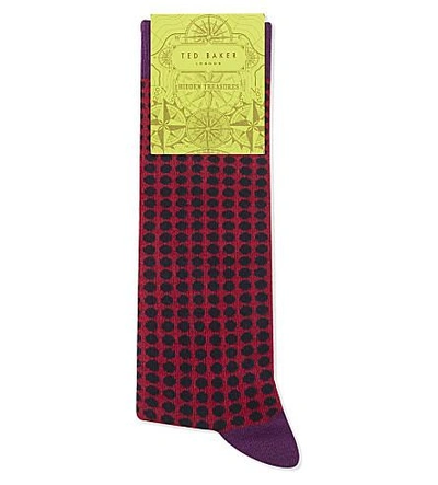 Shop Ted Baker Spotted Print Cotton-blend Socks In Deep Purple