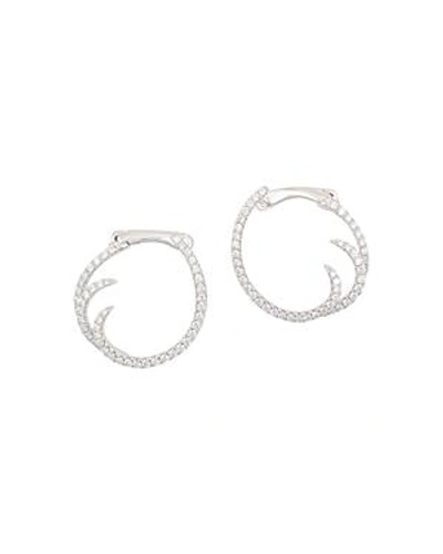 Shop Frederic Sage 18k White Gold Pave Diamond Small Single Wave Hoop Earrings