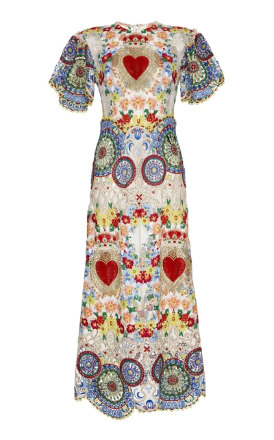 Shop Dolce & Gabbana Short Sleeve Embroidered Dress In Multi