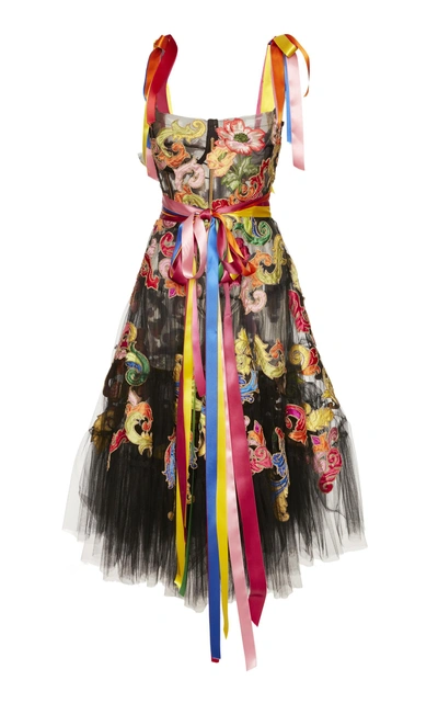 Shop Dolce & Gabbana Embroidered Tulle Dress In Black