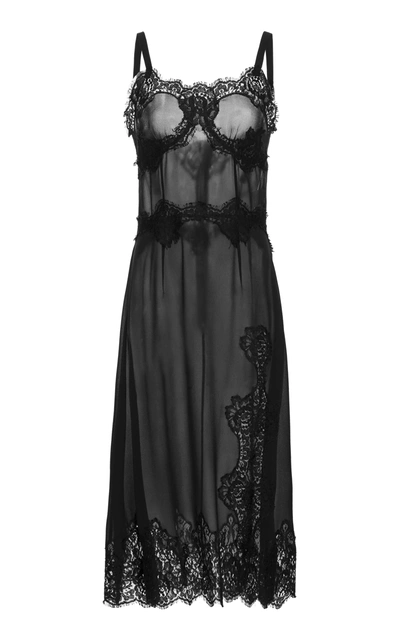 Shop Dolce & Gabbana Lace Embroidered Slip Dress In Black