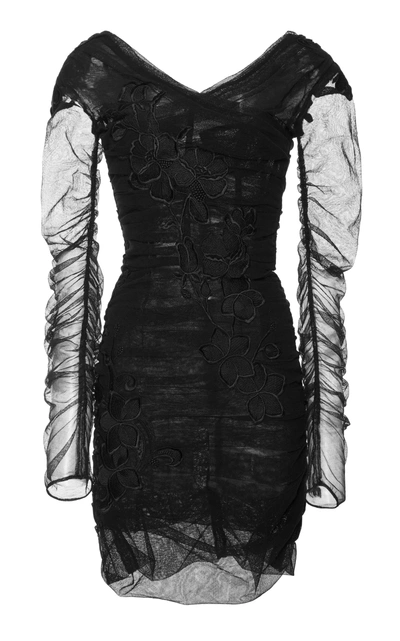 Shop Dolce & Gabbana Long Sleeve Ruched Mini Dress In Black