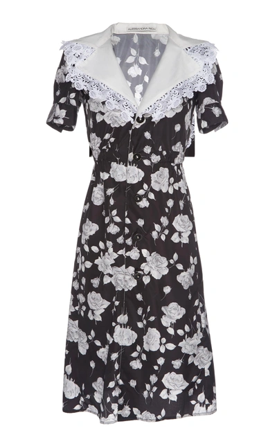 Shop Alessandra Rich Knee Length Taffeta Dress In Black/white