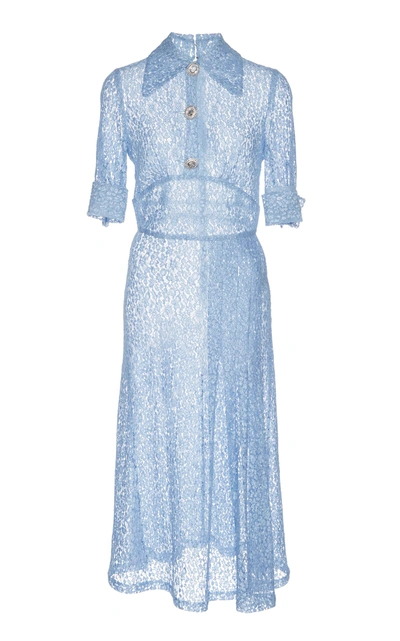 Shop Alessandra Rich Knee Length Dress With Crystal Buttons In Blue