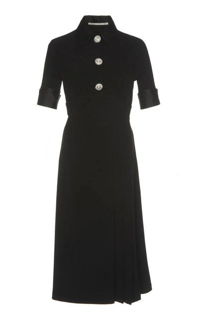 Shop Alessandra Rich Knee Length Sablé Dress With Crystal Buttons In Black