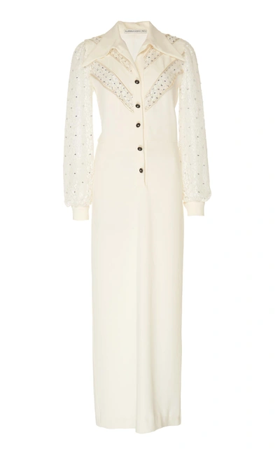 Shop Alessandra Rich Embellished Sablé Midi Dress In White