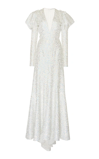 Shop Alessandra Rich Long Sleeve Sequin Gown In White