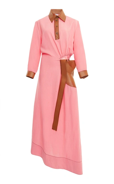 Shop Loewe Polo Dress With Leather Inserts In Pink