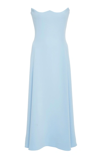 Shop Versace Strapless Silk Dress In Blue